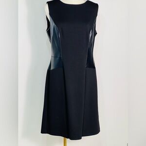 Lauren by Ralph Lauren Cocktail Sheath Dress Size 12 Black Faux Leather Accent